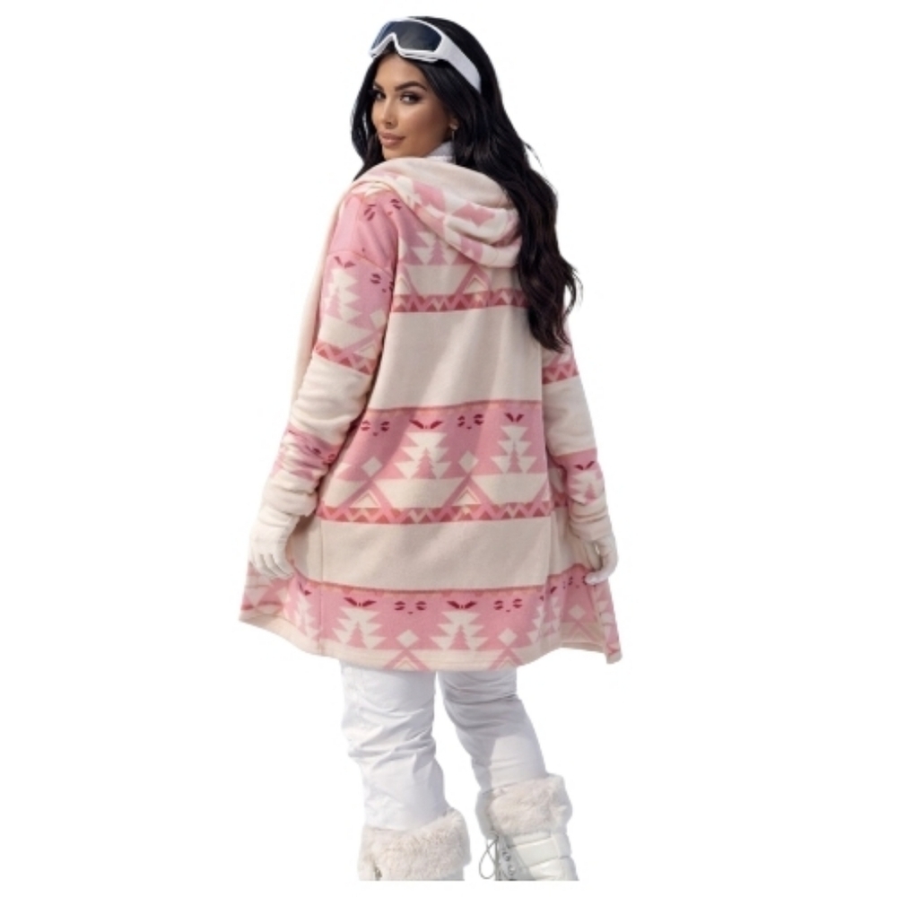 William Jacket Hooded Southwest Aztec Cardigan Pink Cream Cozy Open Front  aspen